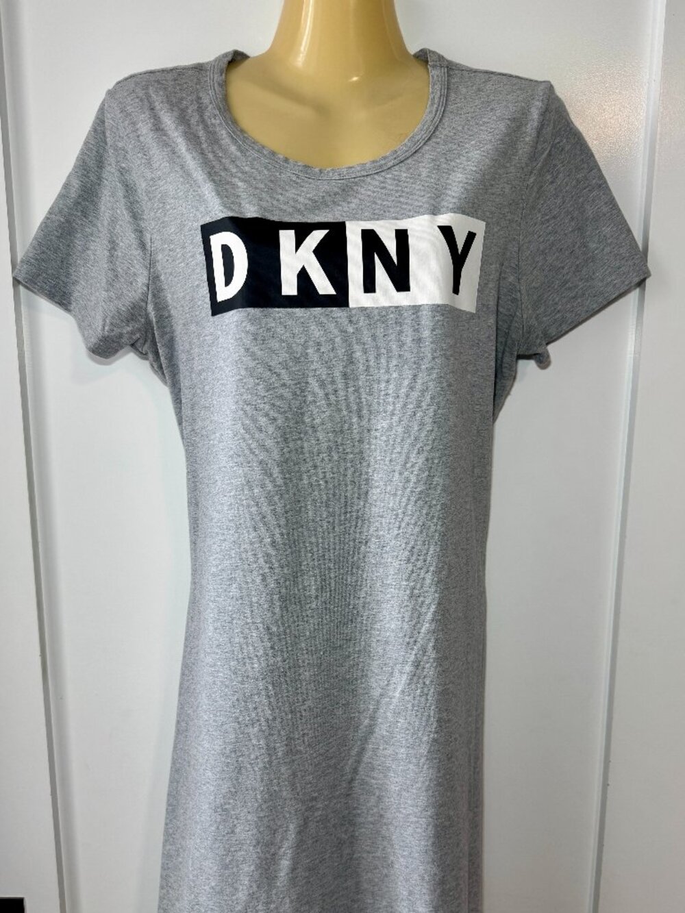 DKNY Sport Womens T-Shirt Dress Size L Large Gray Two Tone Colorblock Logo Crew